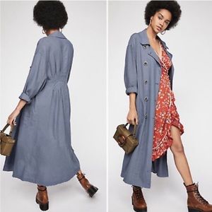 Free People Sweet Melody Trench Coat Duster Slate S